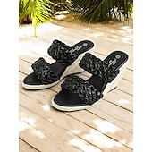 cheap Vacation Sandals-Red Woven Slide Sandals for Women – Stylish Wedge Heel, Summer Beach &amp; Casual Outdoor Footwear