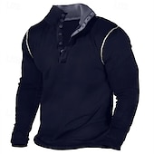 preiswerte Basic-T-Shirts-Herren T-Shirt mit Knöpfen T Shirt Henley Hemd T-Shirt Langarm Henley Frühling Herbst Einfach Mode Designer Basic Patchwork Urlaub Straße Ausgehen Dunkel Braun Schwarz Dunkelblau Top T-Shirt für