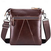 olcso Férfitáskák-Férfi Crossbody táska Marhabőr Napi Cipzár Tömör szín Fekete Barna Kávé