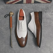 cheap Formal-Men&#039;s Classic Wingtip Brogue Oxford Shoes – Two-Tone Formal Dress Shoes with Perforated Detailing for Business and Wedding Attire