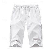 billiga Klassisk-Herr Shorts Linne Shorts Sommarshorts Beach Shorts Capribyxor Ficka Snörning Elastisk midja Slät Komfort Andningsfunktion Vadlängd Utomhus Hem Dagligen Mode Klassisk Stil Svart Vit