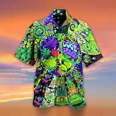 voordelige Vogels &amp; Dieren-Voor heren Kleurrijk Paddenstoel Tropische planten Overhemd Hawaiiaans overhemd Kampshirt Korte mouw Overhemd Strijkijzer Ontwerper Strandstijl Feestdagen Lichtgroen blauw Paars 3D-afdrukken S M L