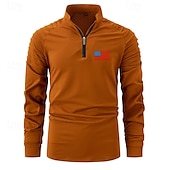 preiswerte Basic-T-Shirts-Herren T Shirt Henley Hemd T-Shirt Langarmshirt Langarm Viertelreißverschluss Frühling Herbst Amerikanische US-Flagge Mode Designer Basic Gerafft Urlaub Straße Ausgehen Schwarz Weiß Rosa Top T-Shirt