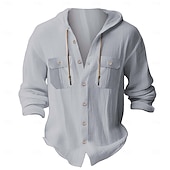 economico Vacanza-Per uomo Camicia Camicia in cotone bianco Maglietta informale Camicia con bottoni Camicia di cotone Liscio Da mare Strada Nero Bianco Blu marino scuro Blu Manica lunga Con cappuccio Primavera