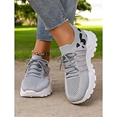 billiga Damsneakers-stickade sneakers för kvinnor med leopardtryck – löparskor i mesh som andas, lätta atletiska sneakers för promenader och fritidskläder