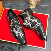 abordables Officiel-mocassins à imprimé serpent noir et blanc pour hommes avec détails en cuir verni et boucle – chaussures à enfiler élégantes pour les occasions formelles et décontractées