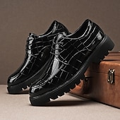baratos Formal-sapatos derby marrom masculino - couro sintético com relevo de textura de crocodilo, calçados estilosos e versáteis para homens, ideais para uso casual, no escritório e no dia a dia