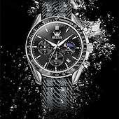 cheap Quartz Watches-New Olevs Men&#039;S Business Watch Luminous Calendar Moon Phase Display Multi-Functional Quartz Watch Nylon Strap Waterproof Sports Watch
