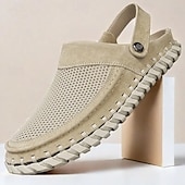 economico Sandali casual-sandali da uomo beige slip-on con tomaia in mesh, cinturino regolabile e suola comoda - ideali per abbigliamento casual, attività all&#039;aperto ed estive