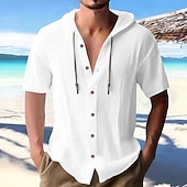 voordelige heren overhemd met knopen-Voor heren Overhemd Zomer overhemd Normaal shirt Strand hemd Overhemd met knopen Zwart Wit Hemelsblauw Abrikoos Grijs Korte mouw Effen Capuchon Vakantie Hawaii Kleding Modieus Casual Comfortabel