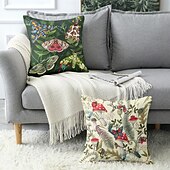baratos estilo floral e plantas-Capa Decorativa de Almofadas de Insetos Florais 1PC Capa de Almofada Quadrada Macia para Sofá do Quarto Sala de Estar Primavera Verão