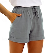 economico Pantaloni in lino e cotone semplici-Per donna Pantaloni in cotone e lino Semi-lungo Pantaloni Palazzo Moda Streetwear Comfort Lunghezza al ginocchio Vita Alta Semplice Tasca Coulisse Elastico in vita Comodo All&#039;aperto Confortevole