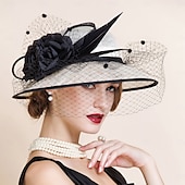 tanie Kapelusze na przyjęcia-kapelusze lniany melonik / kapelusz typu cloche kapelusz wiaderkowy kapelusz przeciwsłoneczny wesele przyjęcie herbaciane eleganckie wesele z piórkowym łączeniem nakrycie głowy nakrycie głowy