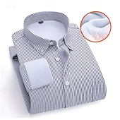 billiga Button Down-skjortor för män-Herr Skjorta Knapp upp skjorta Randig Bröllop Fest Vit Marinblå Blå Himmelsblå Långärmad Kavajslag Höst Vinter Kläder Fleece
