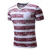 cheap Basic T shirts-Men&#039;s T Shirt Tee Short Sleeve Shirt Tee Top Short Sleeve V Neck Summer Striped Fashion Designer Basic Pocket Vacation Street Going out Red Top Tee for Men