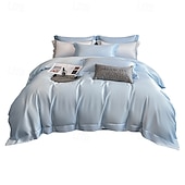 economico Set copripiumino-Set di Biancheria da Letto in Cotone Egiziano Bianco Solido Luxury Soft Brushed con Bordo Scolpito Completo Copripiumino Copripiumino per Regine e King Size con Federe