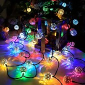 お買い得  ソーラーストリングライト-5m-20LED/6.5m-30LED 屋外ソーラーモロッコボールライトストリング 中庭 ガーデンフェンス バルコニーステップ フェスティバル ウェディング 雰囲気 装飾ライトストリング