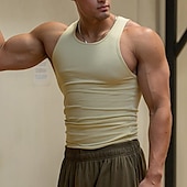 preiswerte Fitness Tank-Tops-Herren Tank Top Weste Unterhemd Ärmelloses Shirt Ärmellos Rundhalsausschnitt Sommer Einfach Mode Designer Basic Schnelltrocknend Urlaub Straße Ausgehen Hellgelb Schwarz Weiß Top T-Shirt für Herren