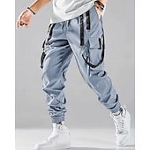 baratos Calças Cargo-Homens Calças Cargo Corredor Calças Com Cordão Bolso multi Cintura elástica com cordão Tecido Vestível Ao ar livre Diário Acampar e Caminhar Moda Clássico Preto Vinho
