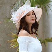 levne Party klobouky-organza church fascinator svatební čajový dýchánek derby klobouky pro ženy květina široká krempa sluneční klobouk