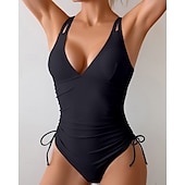 abordables One Pieces &amp; Tankinis-Mujer Traje de baño Escote en V Profunda Espalda Abierta Bañadores Color sólido Bañadores Negro Azul Marino Transpirable Secado rápido Ligero Sin Mangas - Natación Surf Playa Verano Primavera