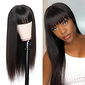 economico Parrucche di capelli veri senza cuffia-parrucca fatta a macchina capelli umani lisci neri densità 150% per donne nere