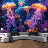 abordables Tapisseries à la lumière noire-Tentures en lumière noire glow in the dark fête luminescente UV réactive méduse trippy brouillée paysage naturel tenture murale suspendue pour salon chambre