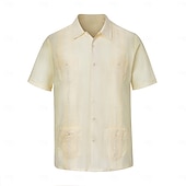 abordables Chemises élite-Homme Chemise Chemise Guayabera Jaune clair Noir Blanche Vert Claire Rose Claire Manche Courte Col Rabattu École Performance Broderie Vêtement Tenue Élégant Vacances ancien Neutre