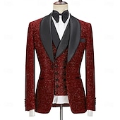 voordelige Dinerfeest-Heren Feestpakken Tuxedo&#039;s Zwart Rood Mode Luxe Effen Kleur Standaard Pasvorm 3-Delig Enkele Knoof