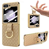 cheap Samsung Cases-Phone Case For Samsung Galaxy Z Flip 6 Z Flip 5 Z Flip 4 Z Flip 3 Back Cover Ring Buckle Shockproof Retro PU Leather