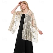 cheap Wedding Guest Wraps-Ladiery Sequin Floral Shawls and Wraps for Evening Dresses,Women sparkly Sheer Mesh Wedding Shawls for Evening Party