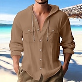 economico Vacanza-Per uomo Camicia camicia di lino Camicia estiva Camicia da spiaggia Liscio Da mare Informale Nero Bianco Blu marino Blu Manica lunga A fascia Primavera estate Abbigliamento