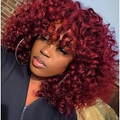 economico Parrucche trendy sintetiche-parrucche ricce per donne nere parrucche corte grandi e ricce per donne parrucca afro ondulata con frangia parrucche sintetiche naturali carine per donne afroamericane