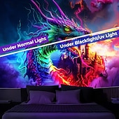 preiswerte Blacklight -Wandteppiche-Schwarzlicht-Teppich Leuchttapete im Dunkeln Glühparty UV reaktiv Drachenburg Trippy Nebelige Naturlandschaft hängende Wandkunst Wandmalerei für Wohnzimmer Schlafzimmer