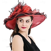 cheap Party Hats-2025 Kentucky Derby Hat for Women Ladies, Organza Veil Feather Fascinator for Tea Party Church UV Protection Sun Hat