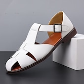 ieftine sandală de rochie-Sandale pentru bărbați din piele artificială maro, cu vârf deschis, cu curea cu cataramă reglabilă, stil casual pentru purtarea de zi cu zi