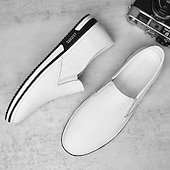 billiga Tillfällig-slip-on sneakers i konstläder för män, avslappnade vita skor med bekväm gummisula, snygga och mångsidiga skor för vardags- och fritidsaktiviteter