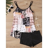 billiga Tankinis-Kvinnors tankini 2-delad baddräkt Boho shorts mage kontroll hög midja smal rygglös semester strandkläder paisley U-hals ärmlösa baddräkter