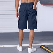 cheap Outdoor-Men&#039;s Cargo Shorts Shorts Summer Shorts Drawstring Elastic Waist Multi Pocket Plain Comfort Wearable Knee Length Outdoor Sport Daily Fashion Casual Black Navy Blue