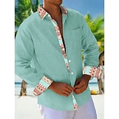 preiswerte Herrenhemd zum Knöpfen-Herren Hemd Sommerhemd Freizeithemd Strandhemd Knopfhemd Hellgrün Rosa Grün Langarm Einfach Muster Revers Urlaub Hawaiianisch Button-Down Bekleidung Polyester Mode Lässig Bequem