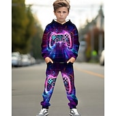 abordables Deportes y Juegos 3D para Niños-Chico 3D Graphic Juego Conjunto de sudadera con capucha y pantalones deportivos Traje Deportivo Chándales Manga Larga Primavera Otoño Diario Básico Casual Niños 4-12 años Con Capucha Exterior