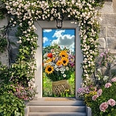 abordables Bannières de Garage et de Porte-Décorations de portes en forme de paysage couvercles de porte bouquet de fleurs tapisserie de porte décoration de rideau panneau arrière pour porte d'entrée ferme