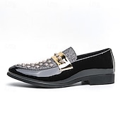 economico Semi-formale-mocassini da uomo in vernice nera con dettagli borchiati e cinturino dorato, scarpe casual alla moda per feste ed eventi speciali