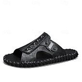 abordables Sandalias casuales-Sandalias casuales marrones para hombre con tira de cuero y elegantes detalles de costura: cómodas para usar a diario, en la playa y para salidas relajadas