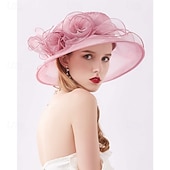 levne Party klobouky-organza church fascinator svatební čajový dýchánek derby klobouky pro ženy květina široká krempa sluneční klobouk
