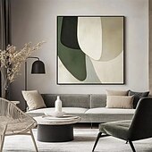 voordelige Abstracte schilderijen-groot wit groen en zwart met de hand geschilderd vierkant abstract klassiek modern getextureerd abstract schilderij met de hand geschilderd olieverfschilderij moderne wandkunst decoratie