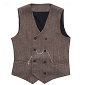 billige Gilets-Herre سترة Veste Gilet Feriereise Daglig Bryllupsfest Stevnemøte Mote Fritid Vår Høst Knapper Lomme Polyester Bekvem عادي Dobbeltkneppet V-hals Normal Sølv Svart Rød Burgunder Vest