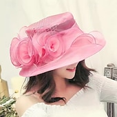 economico Cappelli per feste-cappello da chiesa da donna Kentucky Derby con tesa larga, cappello da sposa con fiori e foglie