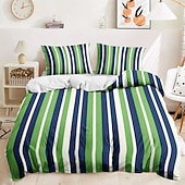 abordables 100% algodón-Juego de edredón con estampado de rayas verdes, juego de edredón de 2 o 3 piezas, juego de cama de algodón de lujo, decoración del hogar, ropa de cama, regalo, tamaño king, queen, queen, tamaño