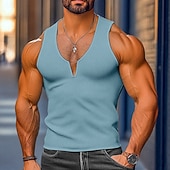 cheap Tank Tops-Men's Waffle Tank Top Tank Top Vest Undershirt Sleeveless V Neck Summer Plain Fashion Classic Comfortable Casual Gym Street Yellow Top Tee for Men